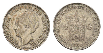 Нидерланды 1/2 гульдена 1930 Вильгельмина I (1890-1948) KM 160 серебро 4659-1147