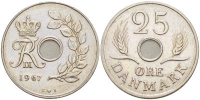 Дания 25 эре 1967 С; S, Фредерик IX (1947-1972) KM 855.1 медно-никель 3996-931