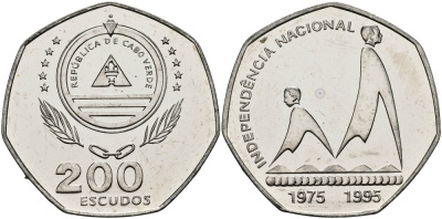 Кабо-Верде 200 эскудо 1995 20 лет независимости KM 35 медно-никель UNC 3333-944
