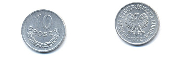 ПОЛЬША 10 ГРОШЕЙ 1972 MW KM AA47 алюминий 4379-916