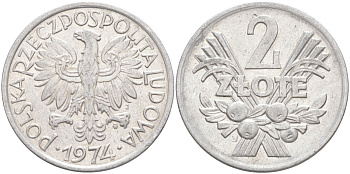 Польша 2 злотых 1974 MW KM 46, Parchimowicz 216h алюминий 4397-623