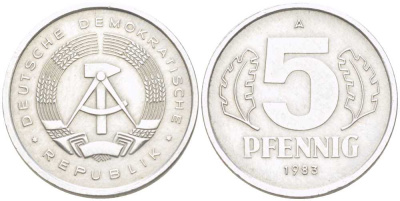 ГДР 5 пфеннигов 1983 А KM 9.2 алюминий 206-1137