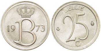БЕЛЬГИЯ 25 САНТИМОВ 1973 BELGIE KM 154.1 медно-никель 201-1259