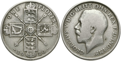 Великобритания 2 шиллинга = 1 флорин 1920 Георг V (1910-1936) KM 817а, Spink 4022А серебро 00-00