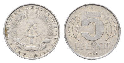 ГДР 5 пфеннигов 1968 A KM 9.1 алюминий 192-167