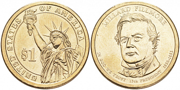 США 1 доллар 2010 Президент США - Миллард Филлмор (1850-1853) KM 475 медь с марганцево-латунным покрытием UNC M31-11
