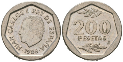 Испания 200 песет 1986 Хуан Карлос I (1975-2014) KM 829 медно-никель 4619-733