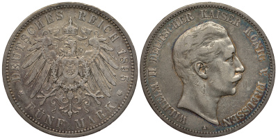 Пруссия 5 марок 1895 Вильгельм II (1888-1918) KM 523, J. 104 серебро 00-1067-10-31