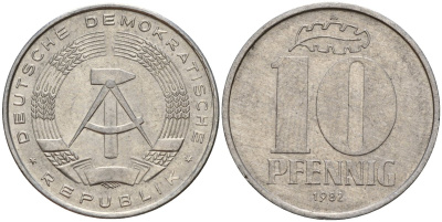 ГДР 10 пфеннигов 1982 A KM 10 алюминий 68-1237