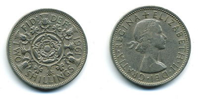 Великобритания 2 шиллинга (флорин) 1961 Елизавета II (1952-2022) KM 906, Spink 4146 медно-никель 4110-1443