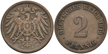 Германия 2 пфеннига 1912 D KM 16, J. 11, Weege 4 медь 4573-1154