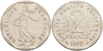 Франция 2 франка 1979 сеятель KM 942.1, Le Franc 272.3 никель 63-251