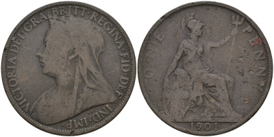 Великобритания 1 пенни 1901 Виктория (1837-1901) KM 790 бронза 4144-731
