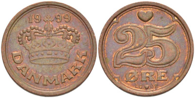 ДАНИЯ 25 ЭРЕ 1999 LG; JP; A, МАРГРЕТЕ II (1972-) KM 868.1 бронза 100-562