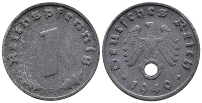 ГЕРМАНИЯ 1 РЕЙХСПФЕННИГ 1940 D KM 97, J. 369 цинк 39-461