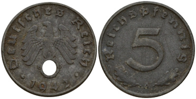 Германия 5 рейхспфеннигов 1942 A KM 100, J. 370 цинк 4154-942