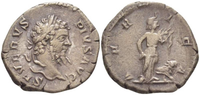 Римская Империя денарий 207 Септимий Север, SEVERVS PIVS AVG, бюст императора / AFRICA, персонификация провинции Африка, Рим, 3,34 гр (rare) RIC 253 серебро 1073-18-91