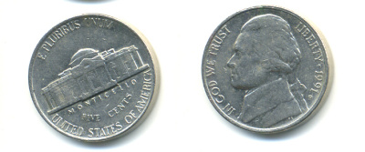 США 5 ЦЕНТОВ 1991 P ДЖЕФФЕРСОН KM А192 медно-никель 86-624
