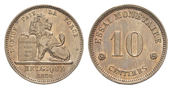 Бельгия 10 сантимов 1859 Тестовая монета, Леопольд I (1832-1865) KM Pn53 медь плакированная никелем UNC 00-814-41