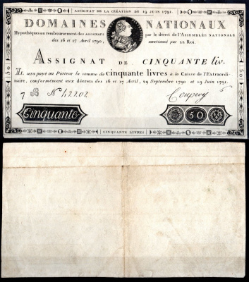 Франция 50 ливров 1791 Pick A43 бумага 451-1142-1