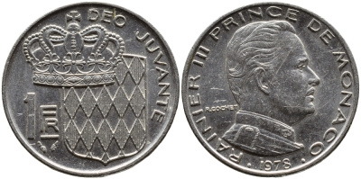 Монако 1 франк 1978 Ренье III (1949-2005) KM 140 никель 4364-645