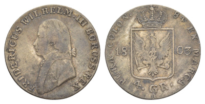 Пруссия 4 гроша 1803 A, Фридрих Вильгельм III (1797-1840) KM 370 серебро 1523-322