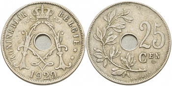 Бельгия 25 сантимов 1929 Belgie, Альберт I (1909-1934) KM 69 медно-никель 87-1543