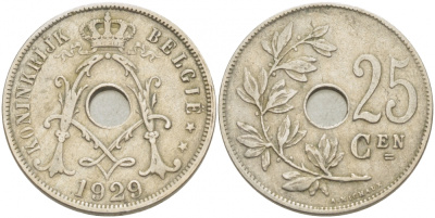 Бельгия 25 сантимов 1929 Belgie, Альберт I (1909-1934) KM 69 медно-никель 87-1543