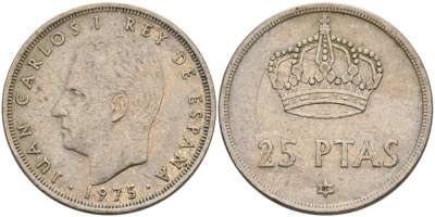 Испания 25 песет 1975 (80) Хуан Карлос I (1975-2014) KM 808 медно-никель 4572-1033