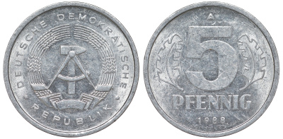 ГДР 5 ПФЕННИГОВ 1988 А алюминий 62-545