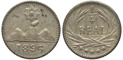 Гватемала 1/4 реала 1896 5 звезд, Испанское правление KM 162 серебро 116-1247