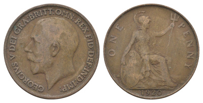 Великобритания 1 пенни 1920 Георг V (1910-1936) KM 810, Spink 4051 бронза 4661-642