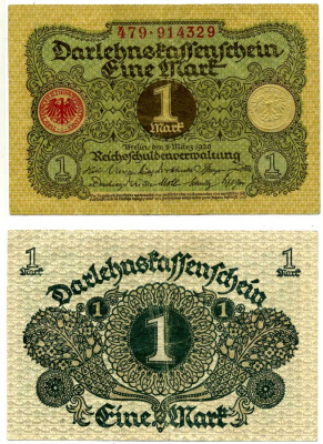 Германия 1 марка 1920 1 марта 1920, Веймарская республика, серия 479 Pick 58, Розенберг 64 бумага 2195-31-1-2