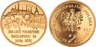 Польша 2 злотых 2011 MW, 300 лет Варшавского паломничества к Ясной Горе KM 784 нордик UNC 4676-821