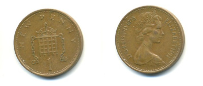 Великобритания 1 пенни 1976 Елизавета II (1952-2022) KM 915, Spink 4237 (B1) бронза 59-1543