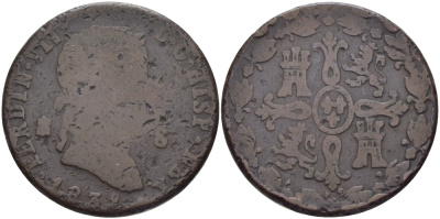 Испания 8 мараведи 1831 Фердинанд VII (1808-1833) KM 486.1 (С118) медь    3460-224