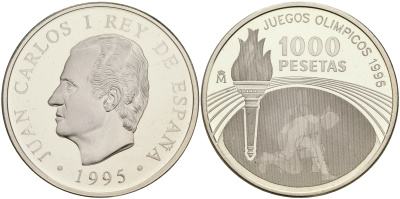 Испания 1000 песет 1995 XXVI олимпийские игры в Атланте 1996 года KM 952 серебро PROOF 1066-2-11
