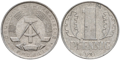 ГДР 1 пфенниг 1961 A KM 8.1 алюминий 39-1117
