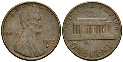 США 1 цент 1978 D, Линкольн KM 201 медь цинк 4136-154