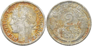 Франция 2 франка 1948 В KM 886a.2, Le Franc 269.13 алюминий 4112-633