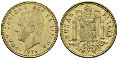 Испания 1 песета 1975 (78) Хуан Карлос I (1975-2014) KM 806 алюминиевая бронза 85-714
