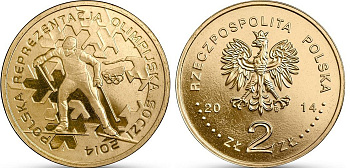 Польша 2 злотых 2014 MW, XXII зимние Олимпийские игры 2014 года в Сочи, лыжник KM 893 нордик UNC 4514-753