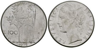 Италия 100 лир 1979 R, Афина в доспехах KM 96.1 нержавеющая сталь 4137-242