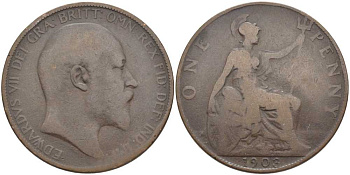 Великобритания 1 пенни 1903 Эдуард VII (1901-1910) KM 794.2, Spink 3990 бронза 3460-721