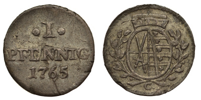 Саксония 1 пфенниг 1765 Фридрих Август III (1763-1806), из коллекции Gerhart Rother Merseb. 1912 серебро 413-6534