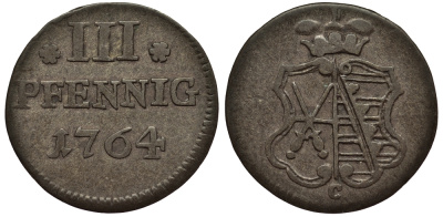 Саксония 3 пфеннига 1764 Фридрих Август III (1763-1806), из коллекции Gerhart Rother Kahnt 1134, Buck 101, Slg. Merseburger 1912, Gotz 6056 серебро 413-6441