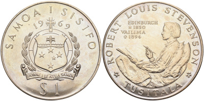 Самоа 1 тала 1969 Роберт Льюис Стивенсон KM 8 медно-никель UNC 1520-1212