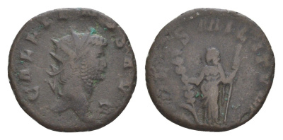 Римская Империя антониниан 265-266 Галлиен, GALLIENVS AVG/FIDES MILITVM, Рим RIC 571 var. биллон 4644-763