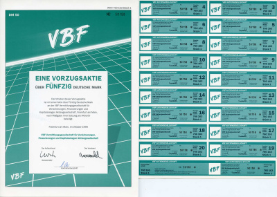 ФРГ 50 марок 1990 Посредническая компания VBF по страхованию, финансированию и инвестициям AG, акция   бумага   8801-18-1
