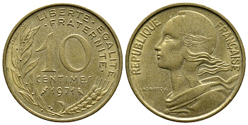 Франция 10 сантимов 1971 тип Марианна KM 929 медь алюминий никель 3461-224